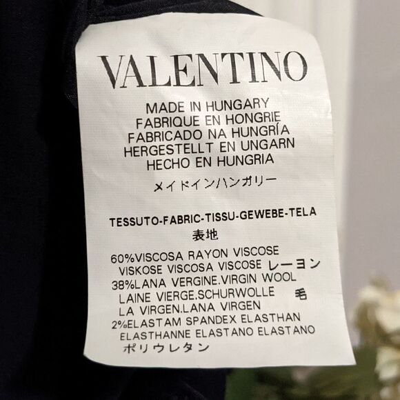 Red Valentino Ruffle Black Dress Midi Virgin Wool Blend - Picture 6 of 9